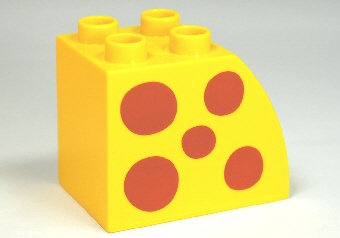 Duplo, Brick 2 x 3 x 2 Slope Curved with Dark Orange Spots Pattern on Both Sides