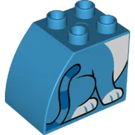 Duplo, Brick 2 x 3 x 2 Slope Curved with Tail with Blue Stripes, White Paws and Chest, Cat Body Pattern