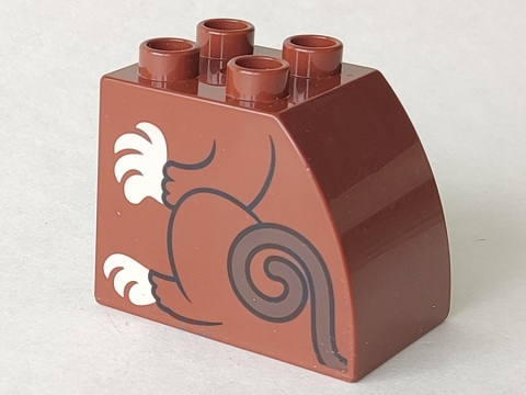 Duplo, Brick 2 x 3 x 2 Slope Curved with Black Arm and Leg Outline, Dark Brown Tail, and Light Nougat Hand and Foot, Monkey Body Pattern