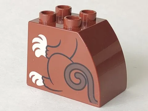 Duplo, Brick 2 x 3 x 2 Slope Curved with Black Arm and Leg Outline, Dark Brown Tail, and Light Nougat Hand and Foot, Monkey Body Pattern