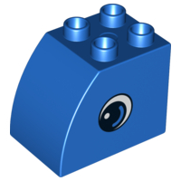 Duplo, Brick 2 x 3 x 2 Slope Curved with Circled Black Eye with Arc and White Pupil Pattern on Both Sides
