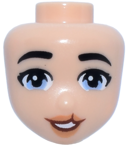 Mini Doll, Head Friends with Black Eyebrows, Bright Light Blue Eyes, Nougat Lips and Reddish Brown Open Mouth Smile with Cleft Lip Pattern