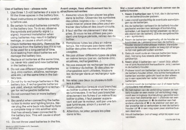 Paper Information Note, Use of Battery Box - 113578-UK/F/NL