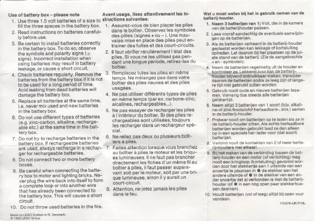 Paper Information Note, Use of Battery Box - 113578-UK/F/NL