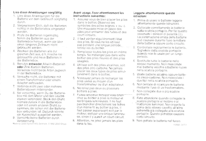 Paper Information Note, Use of Battery Box - 113582-D/F/I