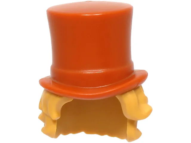 Minifigure, Hair Combo, Hair with Hat, Short and Curly with Molded Dark Orange Top Hat Pattern