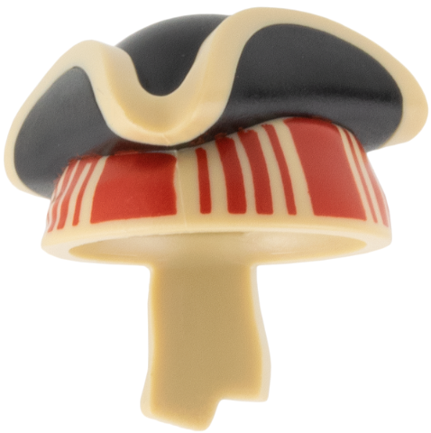 Minifigure, Headgear Hat, Pirate Tricorne / Triangle with Molded Tan Brim and Bandana and Printed Red Stripes Pattern