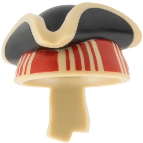 Minifigure, Headgear Hat, Pirate Tricorne / Triangle with Molded Tan Brim and Bandana and Printed Red Stripes Pattern