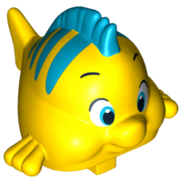 Duplo Fish with Large Eyes and Dark Azure Dorsal Fin and Stripes Pattern (Flounder / Fabius)