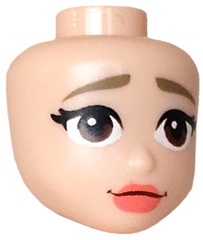 Mini Doll, Head Friends with Dark Tan Eyebrows, Black Eyelashes, Reddish Brown Eyes, Coral Lips, Closed Mouth Pattern