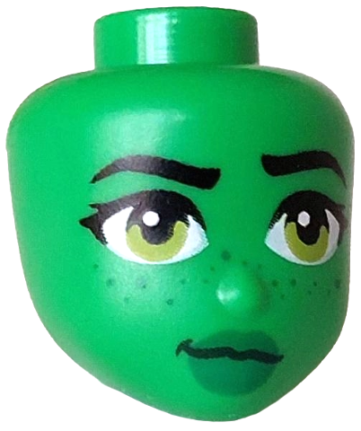 Mini Doll, Head Friends with Black Eyebrows and Eyelashes, Lime Eyes, Green Lips and Freckles, Closed Mouth Pattern