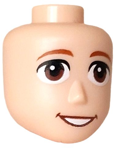 Mini Doll, Head Friends Male Large with Dark Orange Eyebrows, Reddish Brown Eyes and Open Mouth Smile with White Teeth Pattern