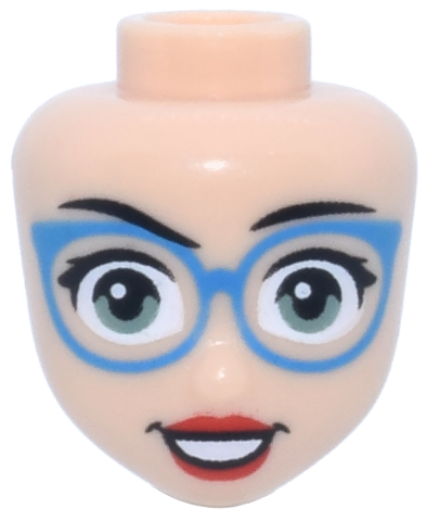 Mini Doll, Head Friends with Black Eyebrows, Sand Green Eyes, Dark Azure Glasses, Red Lips and Open Mouth Smile with Teeth Pattern