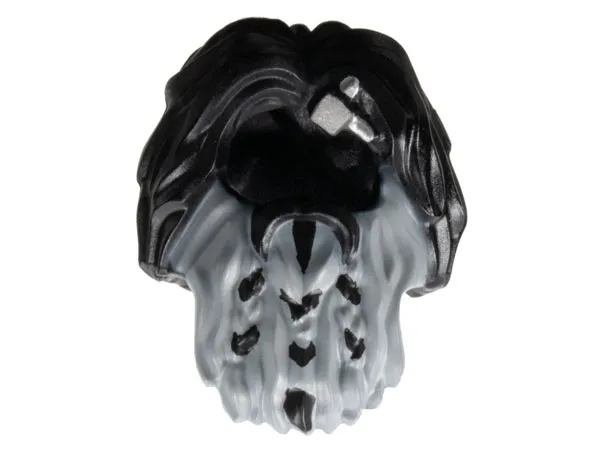 Minifigure, Hair Shaggy with Braided Beard with Silver Axe Shard and Dark Bluish Gray Pattern