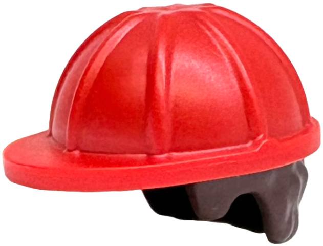 Minifigure, Hair Combo, Hat with Hair, Construction Helmet with Molded Dark Brown Short Curly Hair Pattern