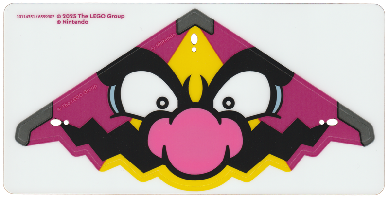 Plastic Sail Triangular with Black and White Eyes and Jagged Moustache and Dark Pink Bulbous Nose on Magenta and Yellow Background Pattern