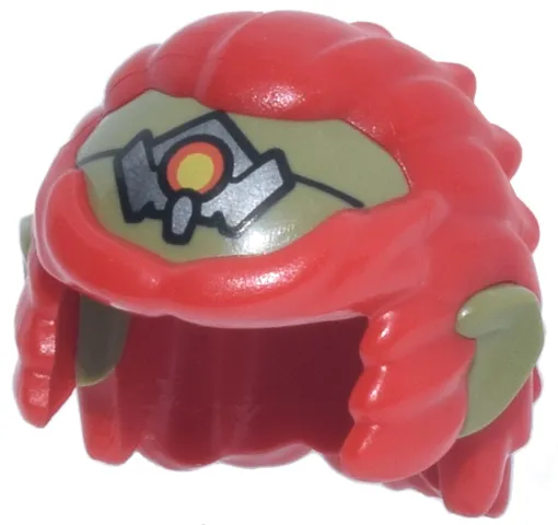 Minifigure, Hair and Sideburns, Wavy, Swept Back with Molded Olive Green Ears and Forehead and Printed Silver Circlet with Yellow Gem Emblem Pattern