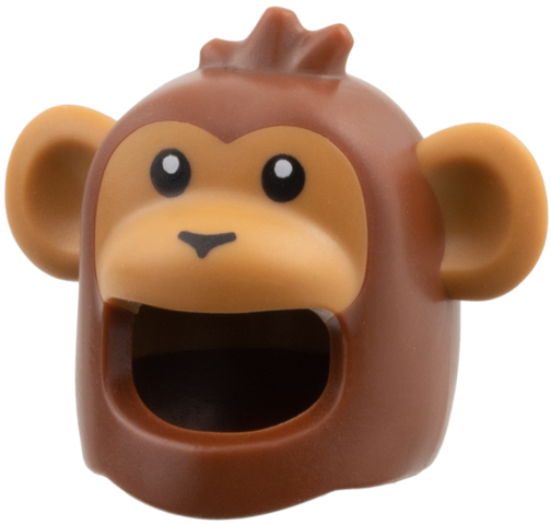 Minifigure, Headgear Head Cover, Costume Monkey with Molded Medium Nougat Face and Ears, Printed Black Eyes and Nose Pattern
