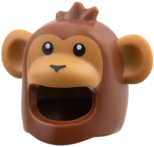 Minifigure, Headgear Head Cover, Costume Monkey with Molded Medium Nougat Face and Ears, Printed Black Eyes and Nose Pattern