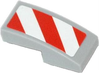 Slope, Curved 2 x 1 x 2/3 with Red and White Danger Stripes (Red Corners) Pattern Model Left Side (Sticker) - Sets 60056 / 60152 / 60223