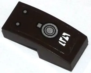 Slope, Curved 2 x 1 x 2/3 with White Alien Characters, Silver Filler Cap and Rivets Pattern Model Left Side (Sticker) - Set 70145