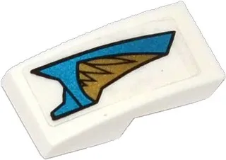 Slope, Curved 2 x 1 x 2/3 with Blue and Gold Armor Plates and Gold Feathers Pattern Model Left Side (Sticker) - Set 70124