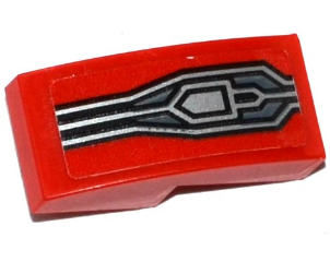 Slope, Curved 2 x 1 x 2/3 with Silver Lines and Pentagon on Red Background Pattern (Sticker) - Set 70314
