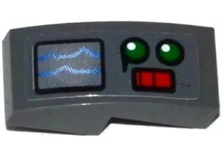 Slope, Curved 2 x 1 x 2/3 with Screen, 2 Green Lights and Red Switch Pattern (Sticker) - Set 70601