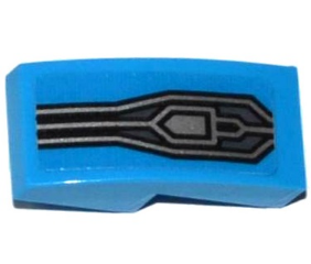 Slope, Curved 2 x 1 x 2/3 with Silver Lines and Pentagon on Dark Azure Background Pattern (Sticker) - Set 70321