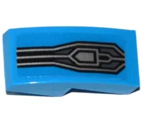 Slope, Curved 2 x 1 x 2/3 with Silver Lines and Pentagon on Dark Azure Background Pattern (Sticker) - Set 70321