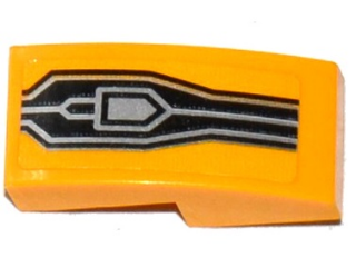 Slope, Curved 2 x 1 x 2/3 with Silver Lines and Pentagon on Bright Light Orange Background Pattern (Sticker) - Set 70323