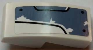 Slope, Curved 2 x 1 x 2/3 with Worn Sand Blue Panel with 3 Bolts and Black Curved Lines Pattern Model Left Side (Sticker) - Set 70131