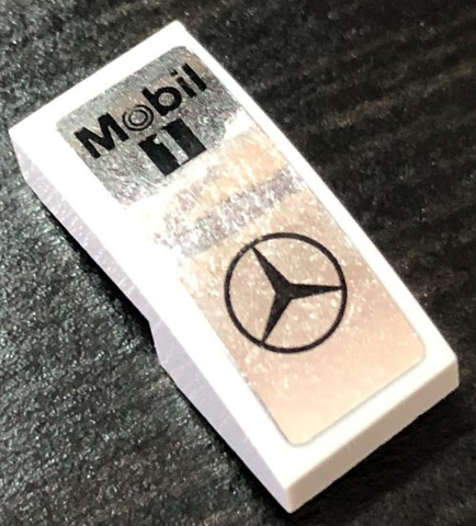 Slope, Curved 2 x 1 x 2/3 with Black Mobil 1 and Mercedes-Benz Logo on Silver Mirrored Background Pattern (Sticker) - Set 75911