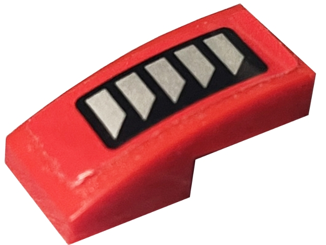 Slope, Curved 2 x 1 x 2/3 with 5 Silver Vent Grilles in Black Rectangle on Red Background Pattern Model Left Side (Sticker) - Set 60144