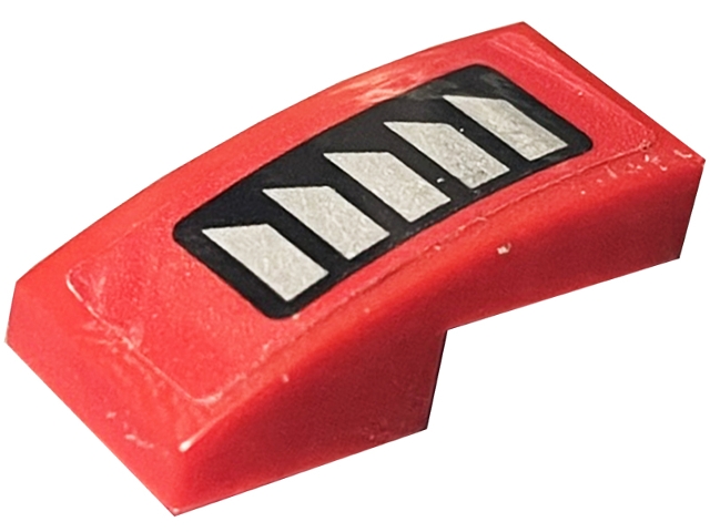 Slope, Curved 2 x 1 x 2/3 with 5 Silver Vent Grilles in Black Rectangle on Red Background Pattern Model Right Side (Sticker) - Set 60144