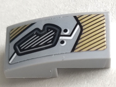 Slope, Curved 2 x 1 x 2/3 with Dark Bluish Gray Eye Cover and Gold Decorative Pattern Model Left Side (Sticker) - Set 76099