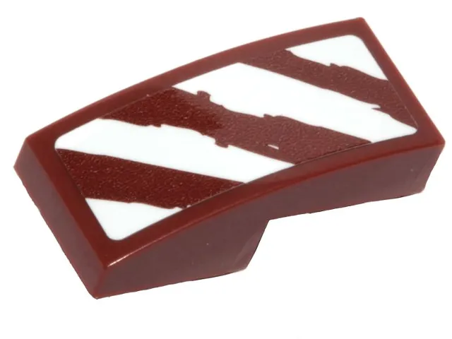 Slope, Curved 2 x 1 x 2/3 with 4 Rugged White Diagonal Stripes on Reddish Brown Background Pattern Model Left Side (Sticker) - Set 75254