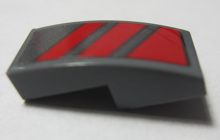 Slope, Curved 2 x 1 x 2/3 with Red Diagonal Stripes Pattern Model Left Side (Sticker) - Set 70613
