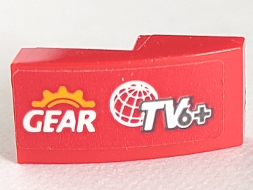 Slope, Curved 2 x 1 x 2/3 with 'GEAR', Wire Frame Globe, and 'TV6+' Pattern Model Right Side (Sticker) - Set 60145