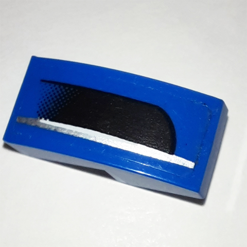 Slope, Curved 2 x 1 x 2/3 with Black Bumper and Silver Stripe on Blue Background Pattern Model Left Side (Sticker) - Set 75878