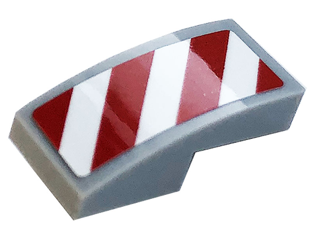 Slope, Curved 2 x 1 x 2/3 with White and Red Danger Stripes Pattern Model Left Side (Sticker) - Set 60306