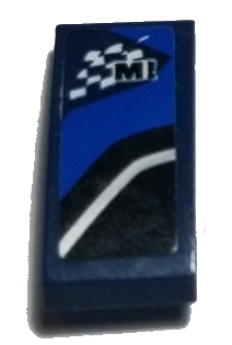 Slope, Curved 2 x 1 x 2/3 with Letter M on Checkered Flag and Black, Blue and White Stripes Pattern Model Left Side (Sticker) - Set 75885