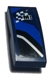 Slope, Curved 2 x 1 x 2/3 with Letter M on Checkered Flag and Black, Blue and White Stripes Pattern Model Right Side (Sticker) - Set 75885