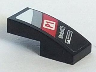 Slope, Curved 2 x 1 x 2/3 with 'P1', 'Mobil 1' and Michelin Logo on Light Bluish Gray, Red and White Diagonal Stripes Pattern Model Left Side (Sticker) - Set 75887