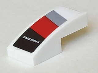 Slope, Curved 2 x 1 x 2/3 with 'DMG MORI' on Light Bluish Gray, Red and Black Diagonal Stripes Pattern Model Left Side (Sticker) - Set 75887
