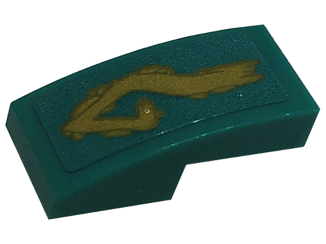 Slope, Curved 2 x 1 x 2/3 with Gold Tribal Symbol Tattoo on Dark Turquoise Background Pattern Model Left Side (Sticker) - Set 71746