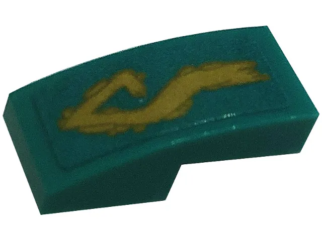 Slope, Curved 2 x 1 x 2/3 with Gold Tribal Symbol Tattoo on Dark Turquoise Background Pattern Model Right Side (Sticker) - Set 71746