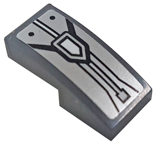 Slope, Curved 2 x 1 x 2/3 with Black Lines and White Pentagon on Silver Background Pattern (Sticker) - Set 70359