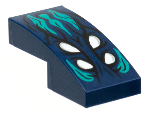 Slope, Curved 2 x 1 x 2/3 with 4 White Eyes, Dark Turquoise Hair Pattern
