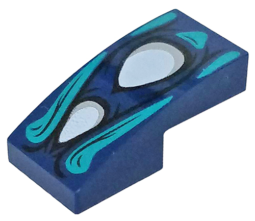 Slope, Curved 2 x 1 x 2/3 with 2 White Eyes, Dark Turquoise Highlights Pattern